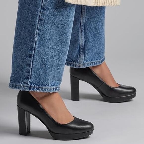 Naturalizer Women's 9.5M Black Berlin Platform Pump Block Heels Slip On LB9-9 - Picture 1 of 9